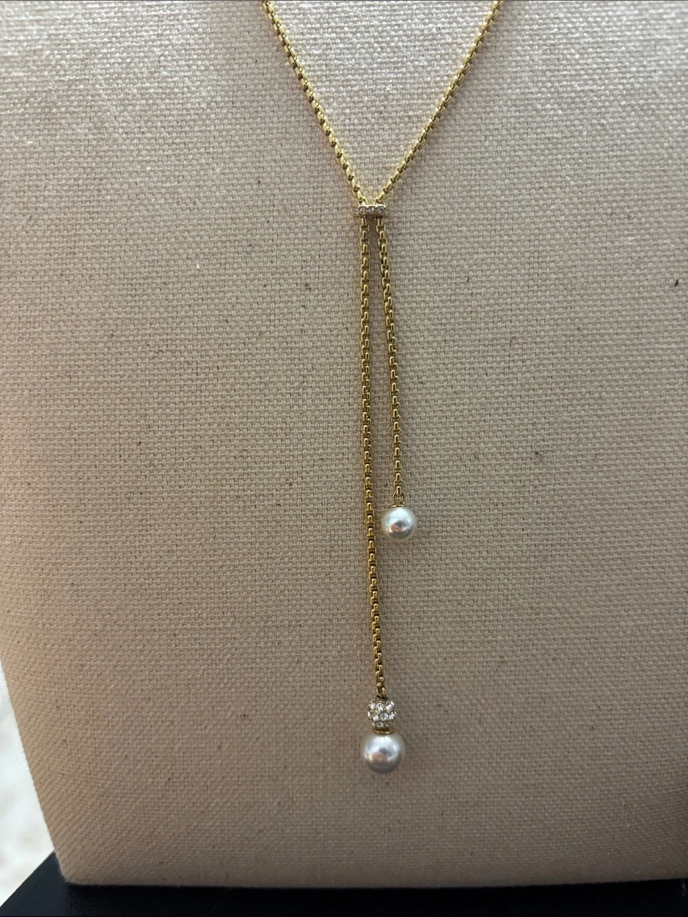 Michael Kors Gold-Tone Pearl Drop Y Necklace - Elegant Women’s Jewelry adj. - Picture 2 of 6